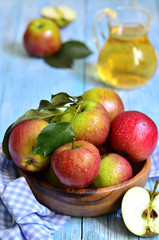Apple in a wooden bowl.