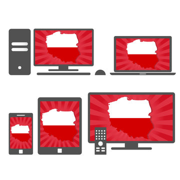Fototapeta Electronic devices with the map of Poland