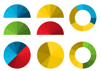 Set of 4 colorful half pie diagrams in color shades and 4 full p - 69511634