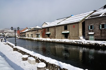 冬の小樽運河　北海道の景色
