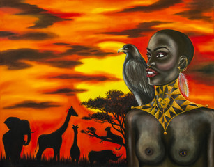 Oil painting of african woman