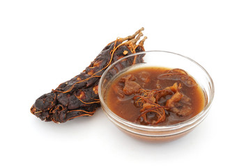 sour tamarind and tamarind juice on white background