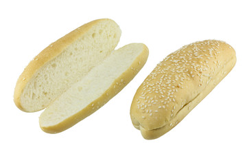 hot dog bun with sesame seeds on a white background