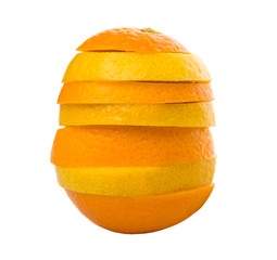 Fototapeta na wymiar Orange and lemon fruit layer slices over white background 