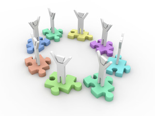 3d people standing on puzzle pieces