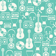 Seamless pattern with musical instruments in flat design style.