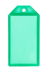 colorful plastic tag label isolated on white background