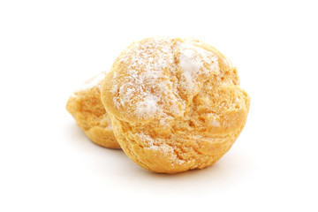 baked  bread with icing on white background