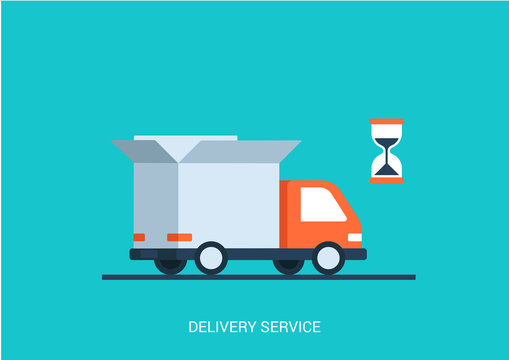 Flat style vector illustration delivery service truck shipping