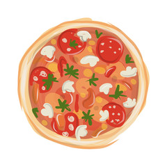Pizza with tomato and mushrooms, sketch for your design