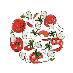 Ingredients for pizza, sketch