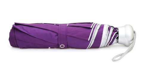 purple closed umbrella on white background