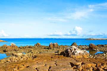 Brown reef and blue sea of Okinawa