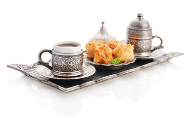 Turkish baklava with coffee