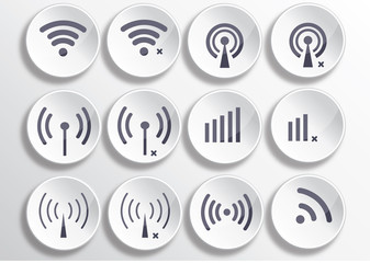 Set of different wireless 3d buttons and wifi icons