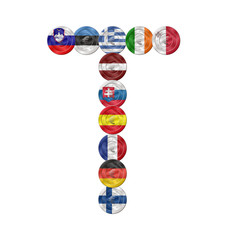 letter t euro coin with flags
