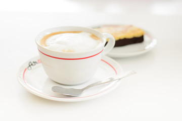 Hot mocha coffee and brownie cake