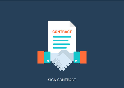 Flat style vector business sign contract handshake concept icon
