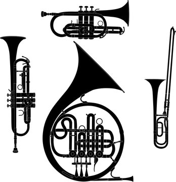 Brass musical instruments vectorized set