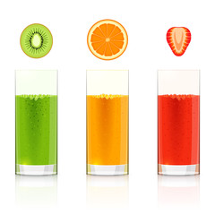 Glasses with fresh fruit juices