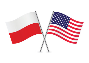 Polish and American flags. Vector illustration.