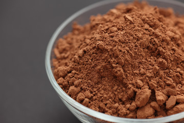 Cocoa powder in a glass bowl