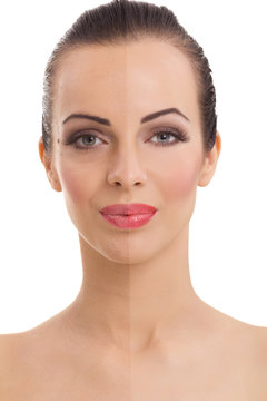 woman's face, beauty concept before and after contrast
