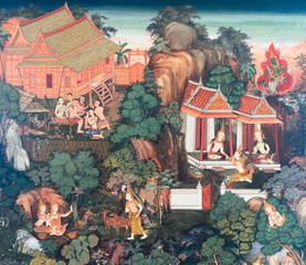 Thai mural painting of the life of Buddha © boonsom