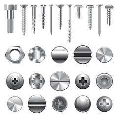 Screws and nuts icons vector set - obrazy, fototapety, plakaty