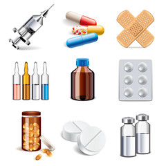 Medical drugs icons vector set