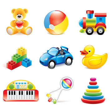 Colorful toys icons vector set