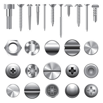 Screws and nuts icons vector set