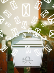 Mailbox with letter icons on glowing green background