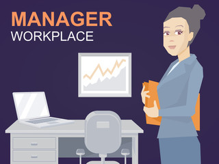 Vector illustration portrait of a woman manager keeps a folder w