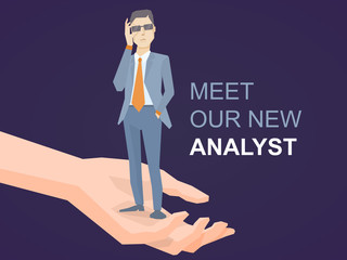 Vector illustration of a portrait of analyst man in a jacket han