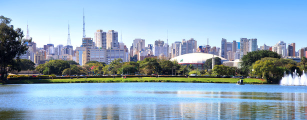 Panoramic view of Sao Paulo city reflections