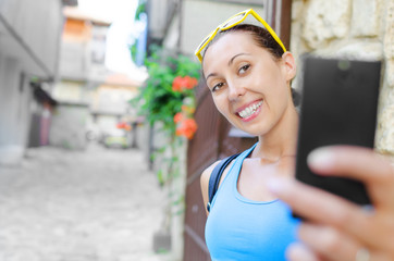 Tourist taking selfie