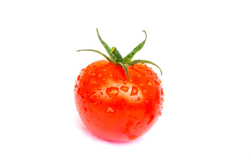 Fresh Tomato with droplet on white background