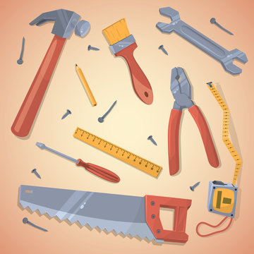 Set of different tools. Vector illustration.