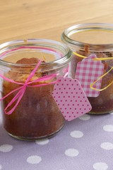 homemade cake in a jar glass
