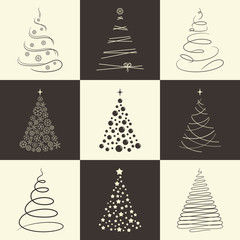Set of stylized Chrisrmas trees for winter holidays design