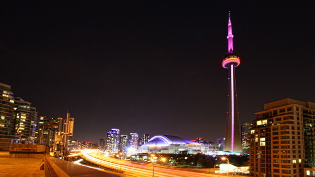 A timelapse view of Toronto at night