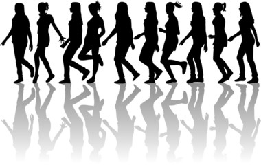 silhouettes of women reaching