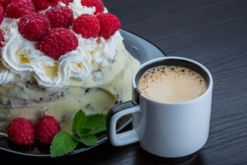 Coffee with raspberry cake