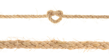 set of Jute Rope with Reef Knot isolated on white background