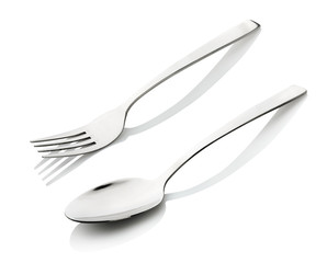 Cutlery - a spoon and fork isolated on white background
