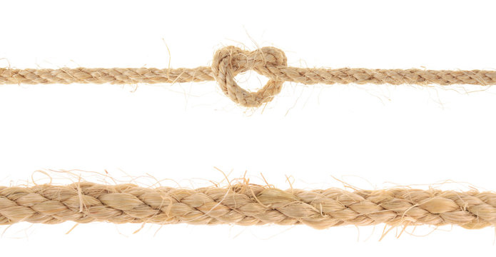 set of Jute Rope with Reef Knot isolated on white background