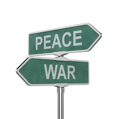 Peace and war concept roadsign board isolated