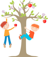 kids on the apple tree