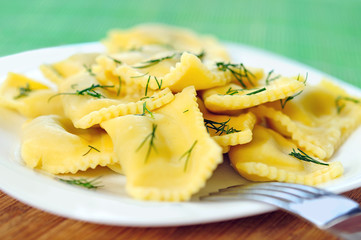 Plate with ravioli